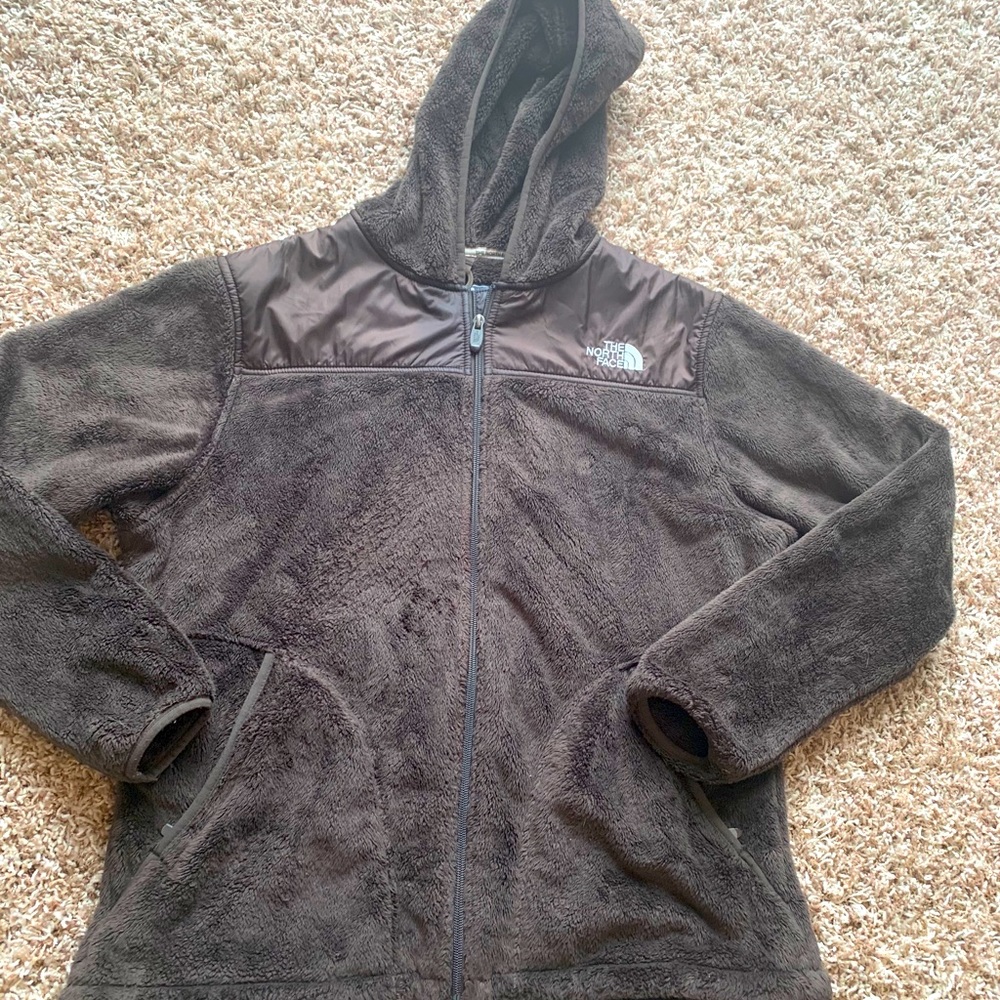 Brown north face fuzzy jacket